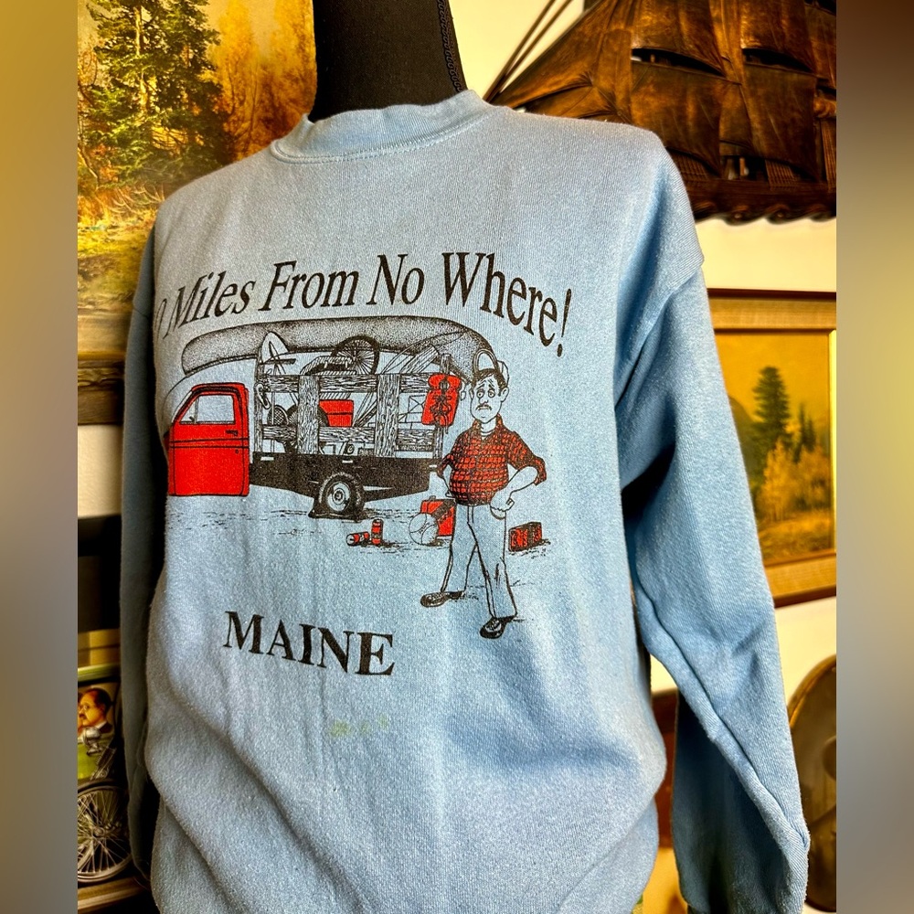 Vintage 80s-90s "50 Miles From Nowhere!" MAINE Crewneck Sweatshirt Size M - Picture 4 of 7